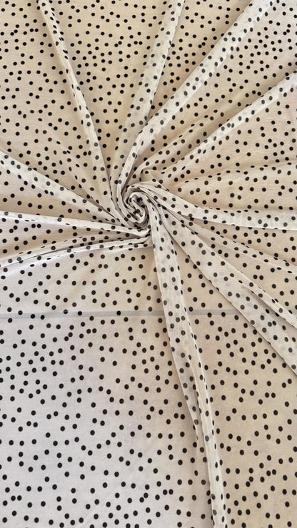 Polka dots design on power mesh nylon spandex  4-way stretch 58/60” Sold by the YD. Ships Worldwide from Los Angeles California USA