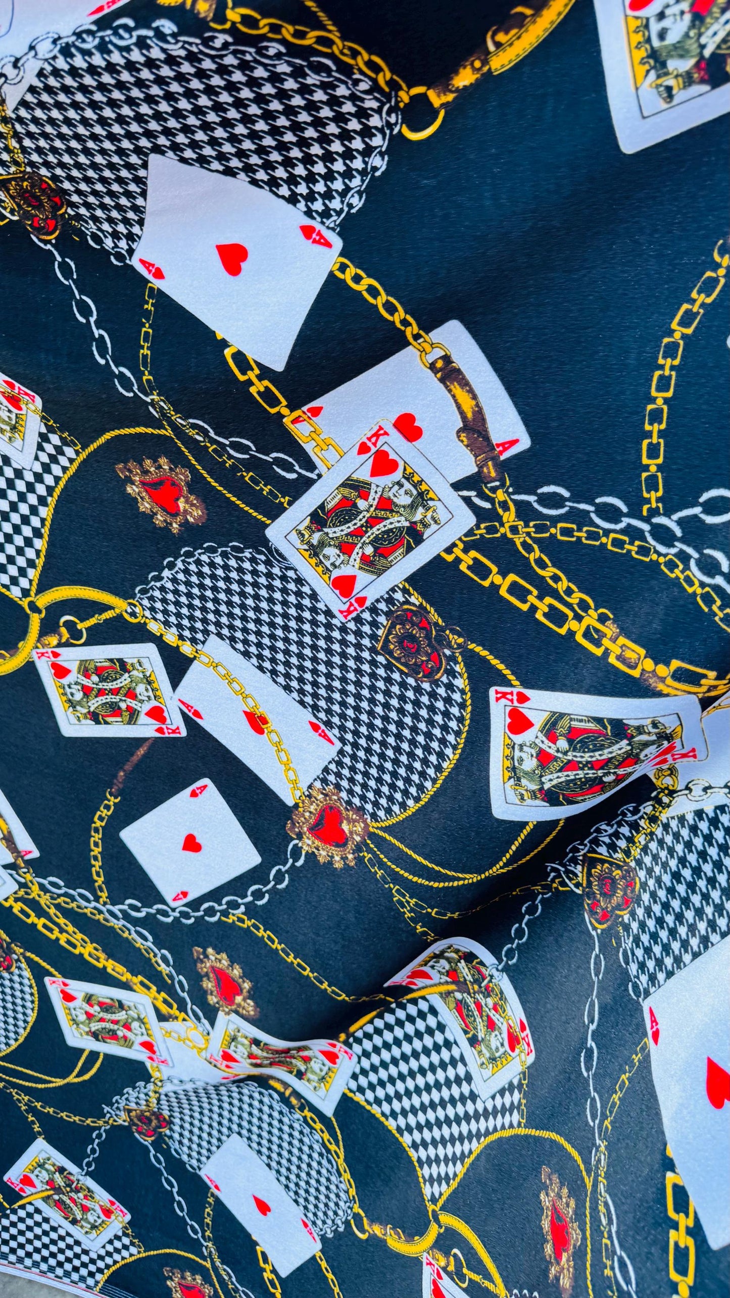 NEW Luxury Playing Cards design print on great quality of stretch velvet 4-way stretch 58/60” Sold by the YD. High quality fabrics