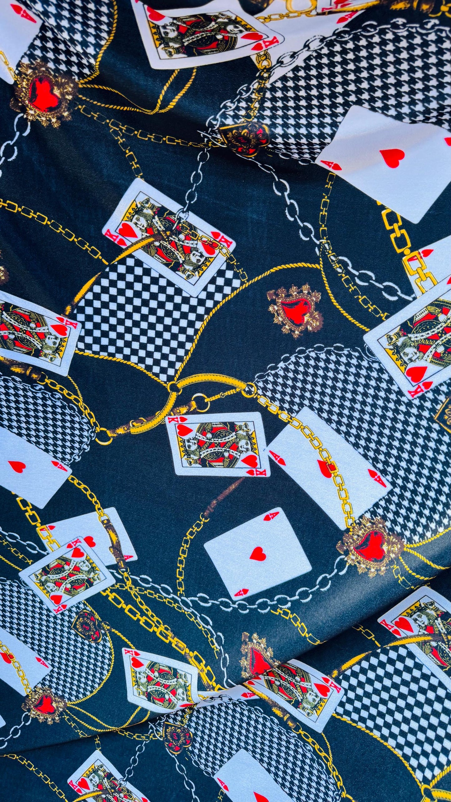 NEW Luxury Playing Cards design print on great quality of stretch velvet 4-way stretch 58/60” Sold by the YD. High quality fabrics