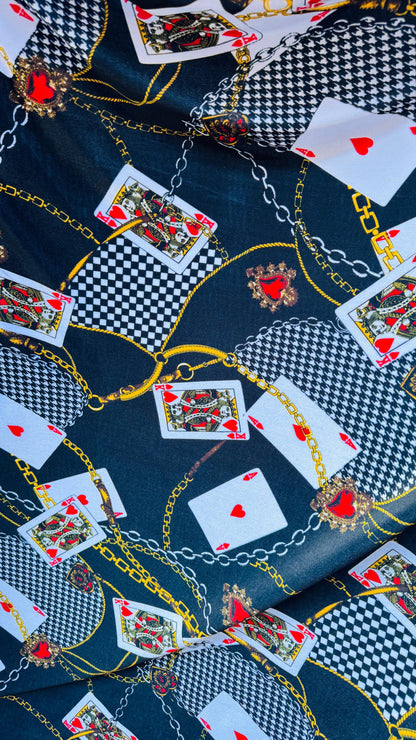 NEW Luxury Playing Cards design print on great quality of stretch velvet 4-way stretch 58/60” Sold by the YD. High quality fabrics