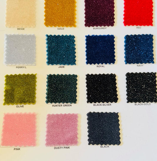 New Sparkling glitter on great quality of stretch velvet 4-way stretch 58/60” Sold by the YD. Ships Worldwide from Los Angeles California