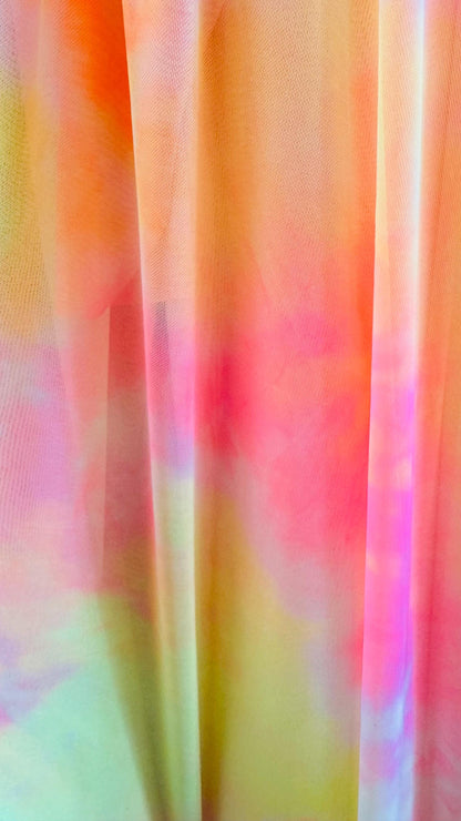 New tie dye power mesh multi pastel colors 4-way stretch 58/60” Sold by the YD. Ships worldwide from Los Angeles California USA.