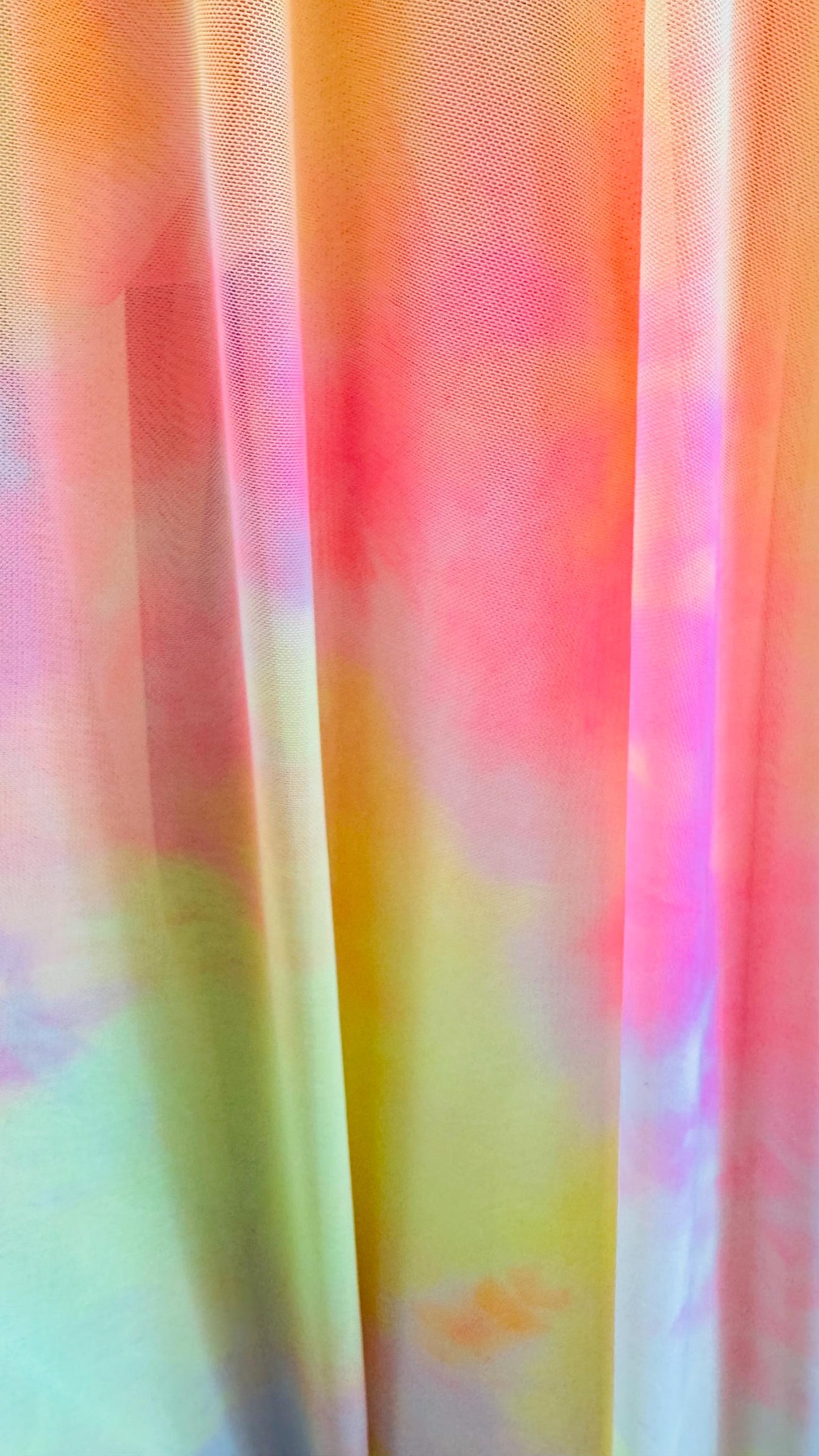 New tie dye power mesh multi pastel colors 4-way stretch 58/60” Sold by the YD. Ships worldwide from Los Angeles California USA.