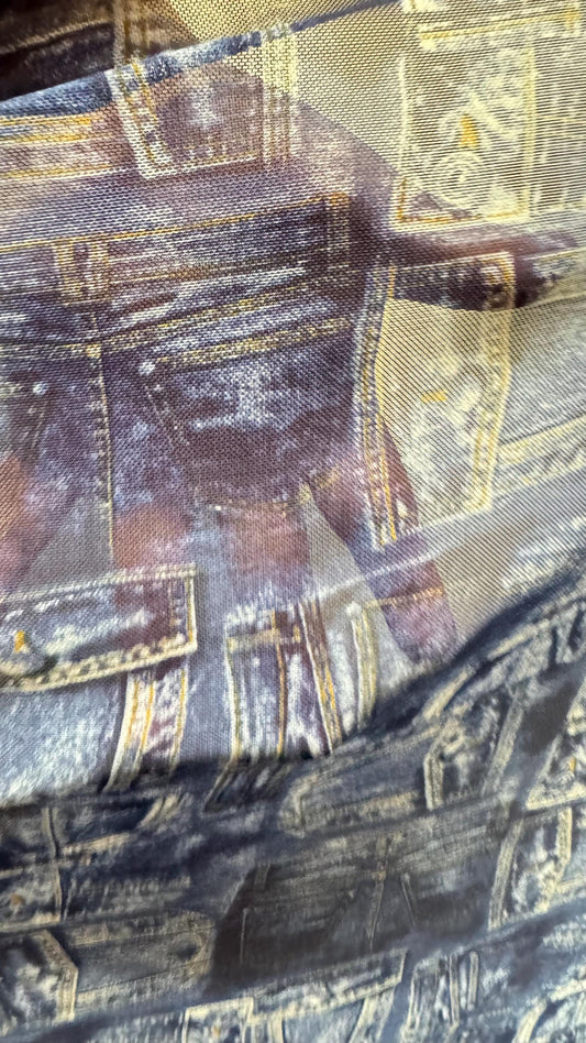 NEW Denim Jeans design Indigo Color print on great quality of power mesh 4-way stretch 58/60” High Quality fabrics by AlexLAFabrics
