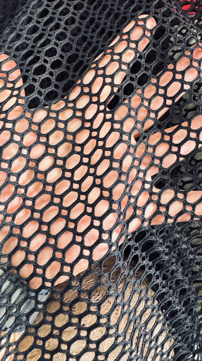 New 3D Black fishnet Geometric design  2-way stretch 58/60” Sold by the YD. Ships worldwide from Los Angeles California USA.