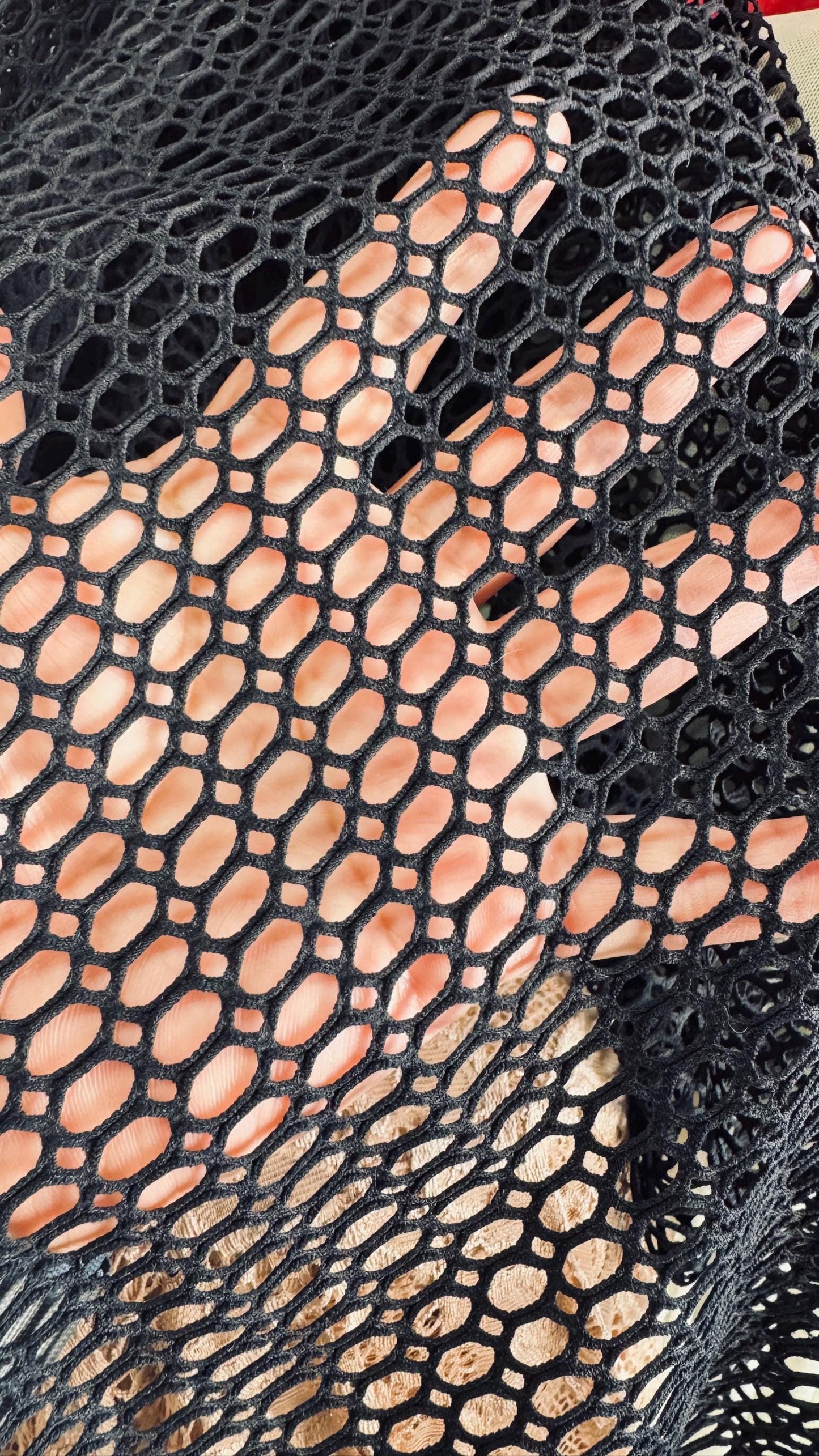 New 3D Black fishnet Geometric design  2-way stretch 58/60” Sold by the YD. Ships worldwide from Los Angeles California USA.