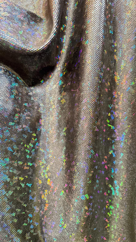 Shattered glass Black/Black hologram metallic foil on stretch velvet best quality in the market 4-way stretch 58/60” High quality fabrics