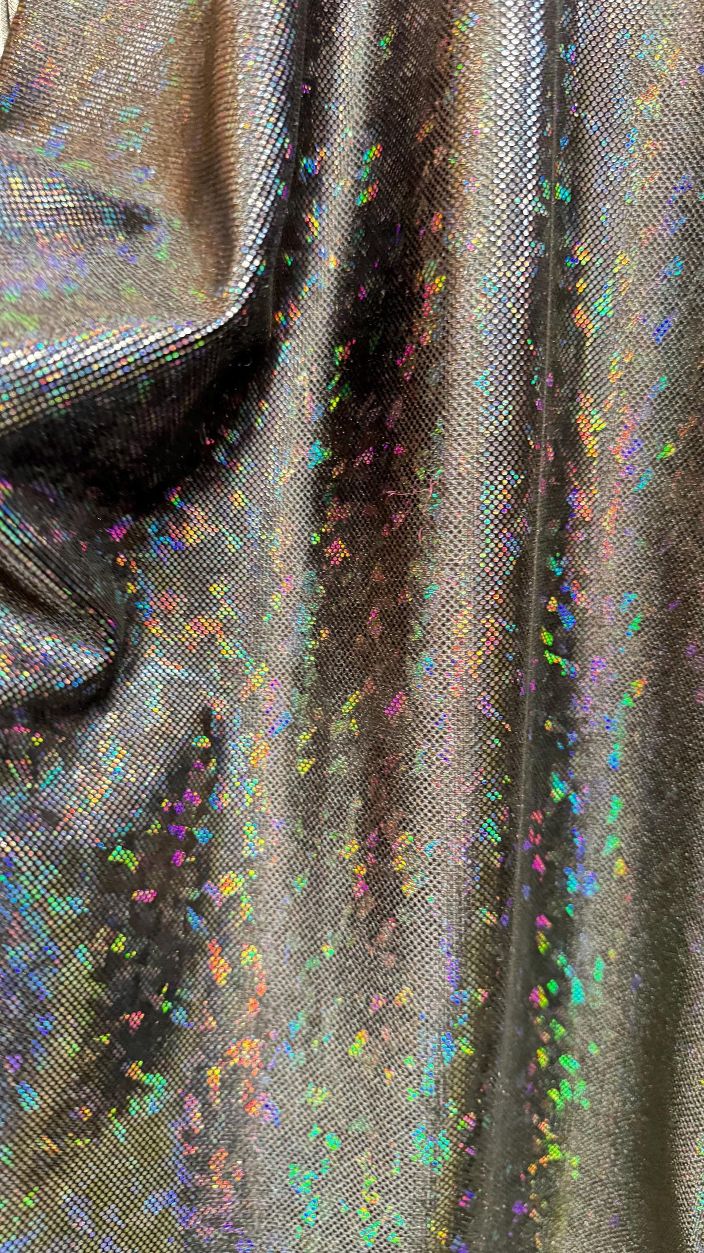 Shattered glass Black/Black hologram metallic foil on stretch velvet best quality in the market 4-way stretch 58/60” High quality fabrics