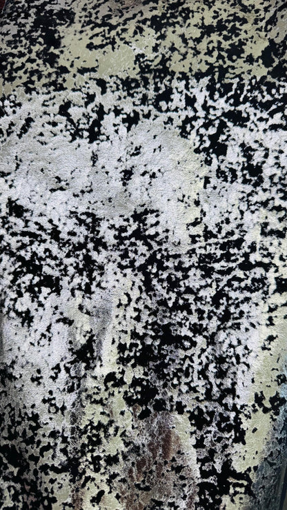 New Splatter Lava Abstract design on stretch velvet with all over foil metallic spandex velvet 4-way stretch 58/60” High quality fabrics