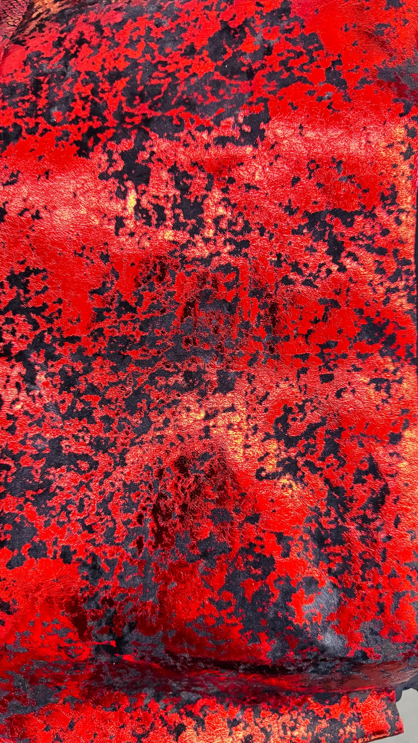 New Splatter Lava Abstract design on stretch velvet with all over foil metallic spandex velvet 4-way stretch 58/60” High quality fabrics