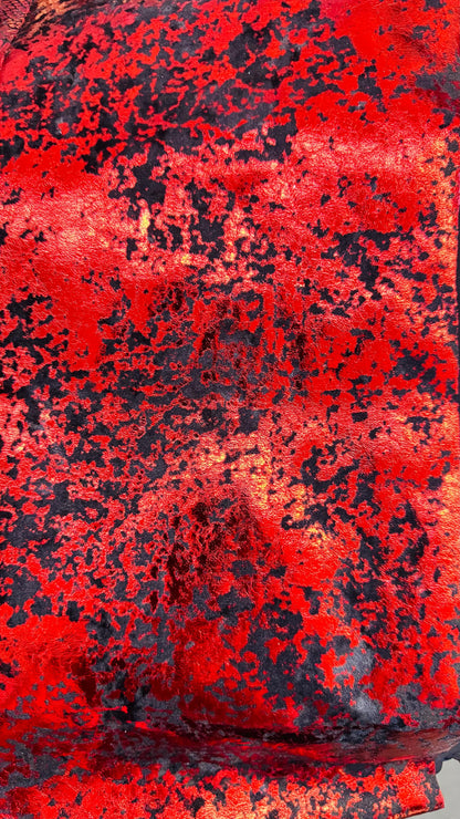 New Splatter Lava Abstract design on stretch velvet with all over foil metallic spandex velvet 4-way stretch 58/60” High quality fabrics