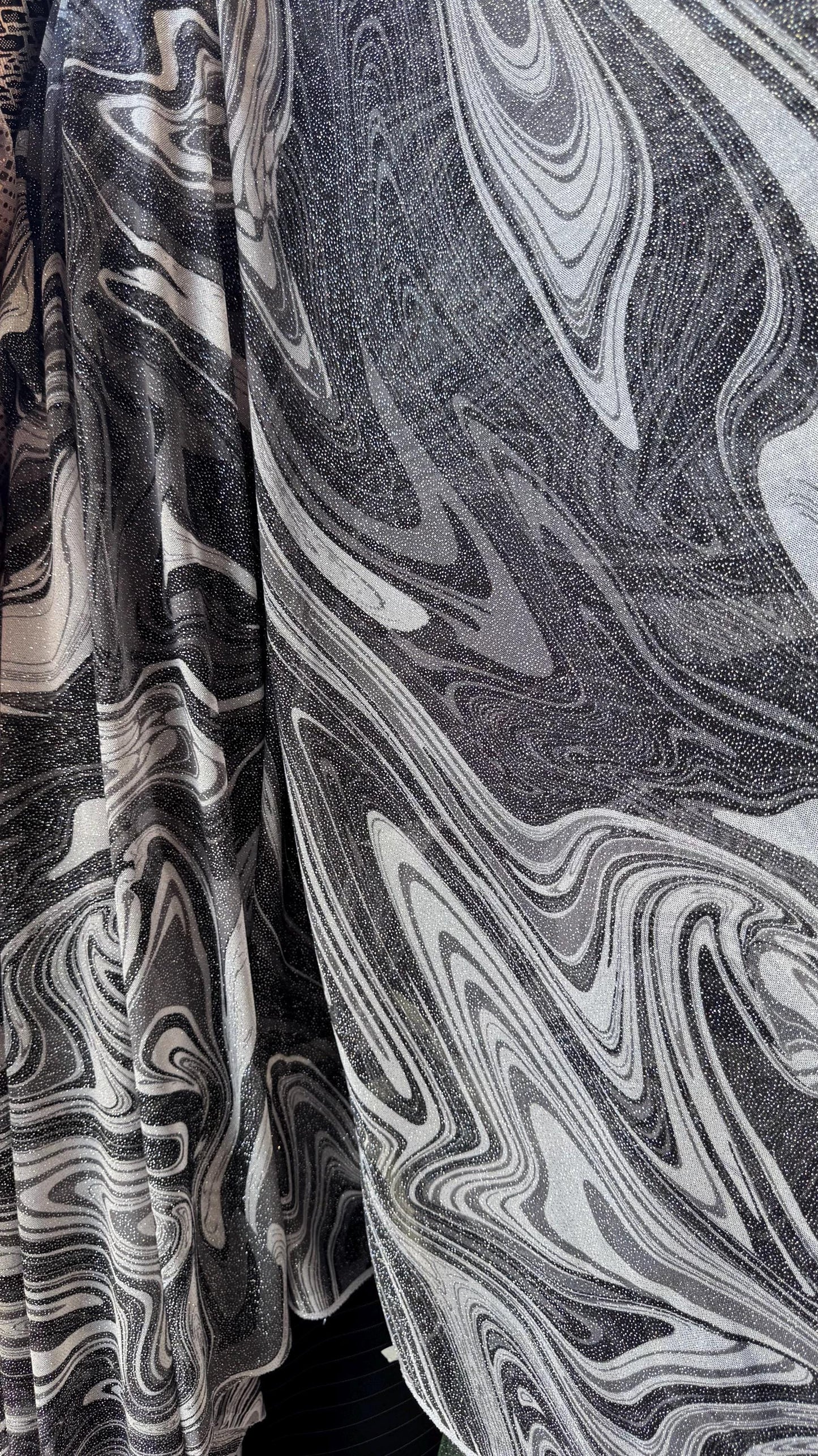 New Lava abstract design print on power mesh 4-way stretch see though fabric 58/60” Sold by the YD. Ships Worldwide from Los Ángeles CA.