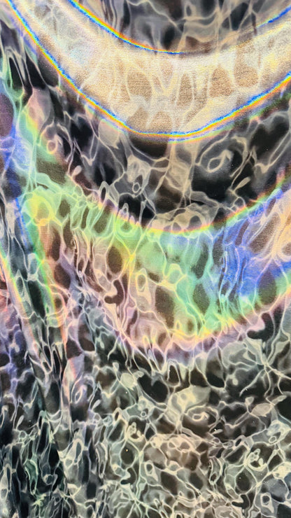 New Ghost 3D design metallic nylon spandex with iridescent foggy foil 4-way stretch 58/60” Sold by the YD. Ships Worldwide from Los Angeles