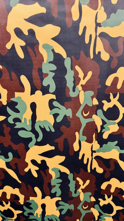 New Camouflage design on  heavy vinyl non stretch 58/60" Sold by the YD. Ships worldwide from Los Angeles California USA.