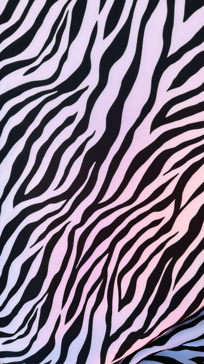 Zebra Exotic design print on super techno Neoprene spandex 2-way stretch 58/60” Sold by the YD. Ships Worldwide from Los Angeles California