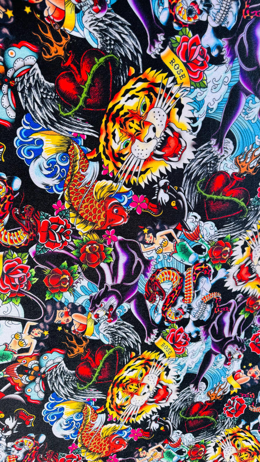 New Luxury stretch velvet with Japanese Tattoo design 4way stretch 58/60" Sold by the YD. Ships worldwide from Los Ángeles California USA.