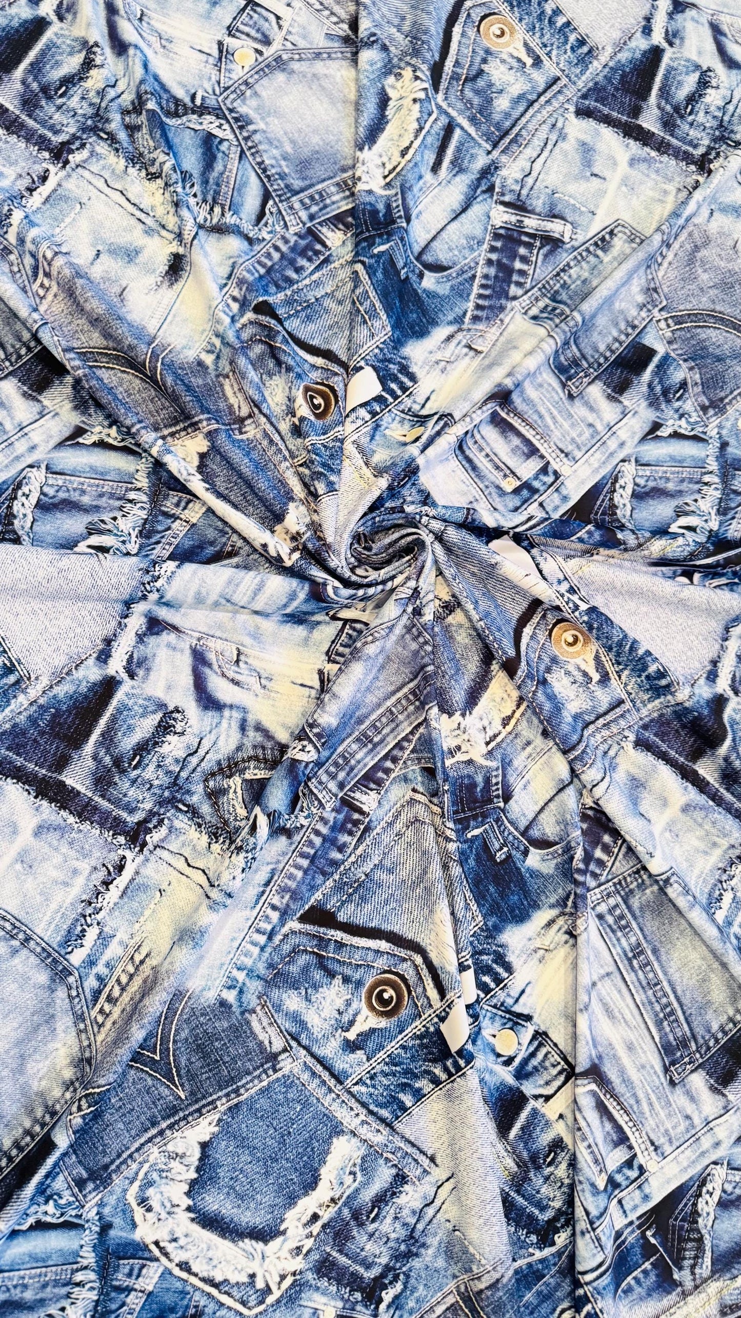 Denim Jeans design print on great quality of nylon spandex 4-way stretch 58/60” High Quality fabrics by AlexLAFabrics