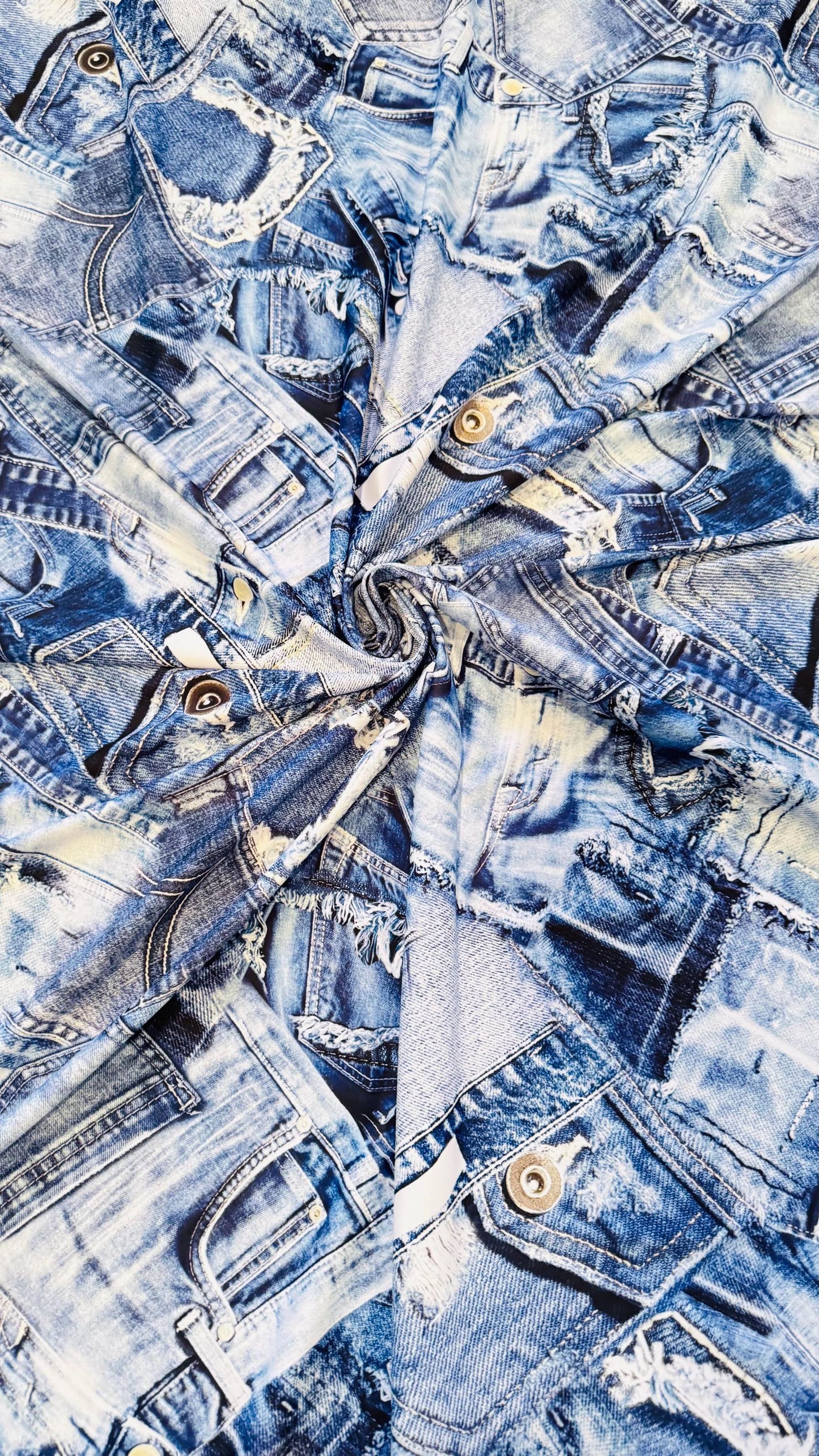 Denim Jeans design print on great quality of nylon spandex 4-way stretch 58/60” High Quality fabrics by AlexLAFabrics