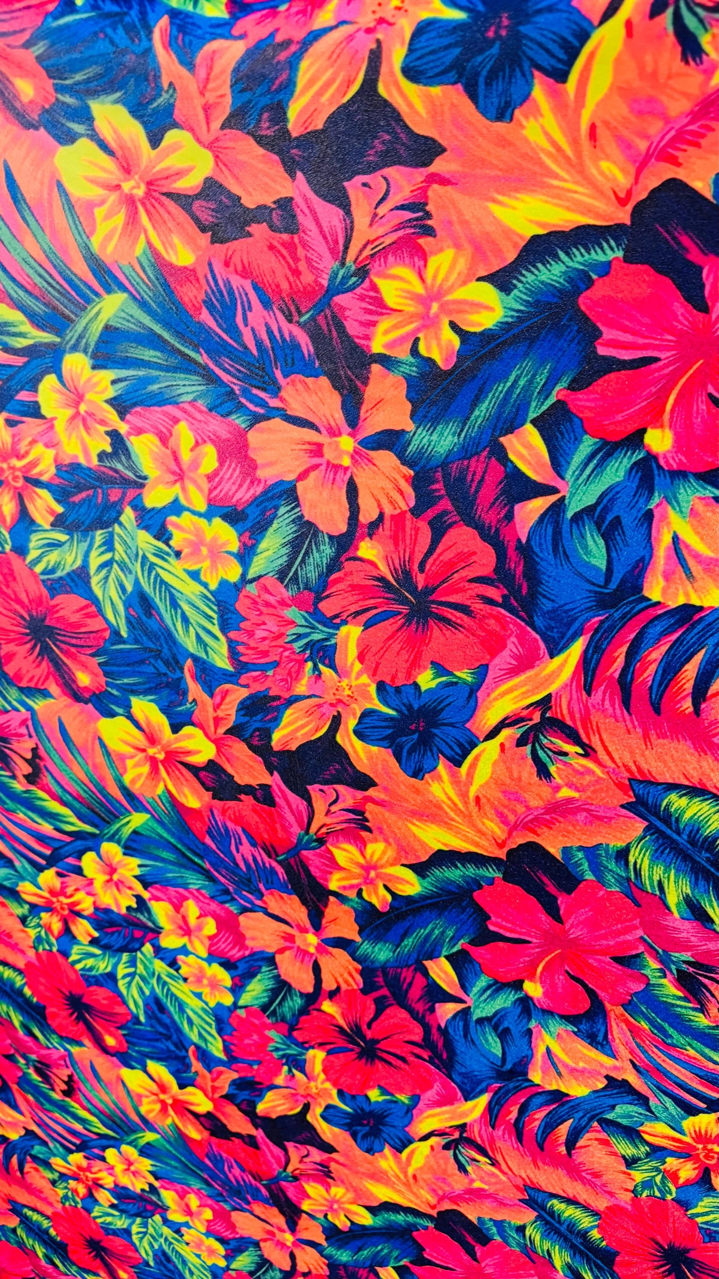 Hawaiian flower design colorful print on best quality of stretch velvet 4-way stretch 58/60” Sold by the YD. High quality fabrics