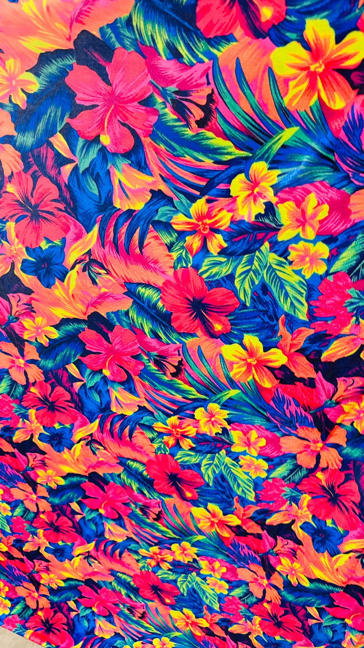 Hawaiian flower design colorful print on best quality of stretch velvet 4-way stretch 58/60” Sold by the YD. High quality fabrics