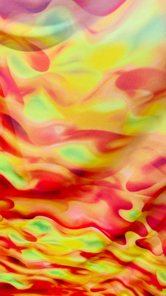 New Lava Magma abstract design on nylon power mesh 4way stretch 58/60" Sold by the YD. Ships worldwide from Los Angeles California USA.