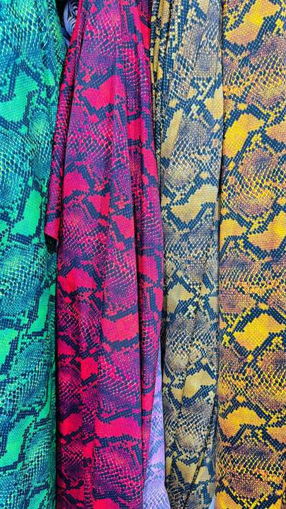 New Python Snake design print on heavy weight nylon spandex 4way stretch 58/60" Sold by the YD. Ships worldwide from Los Angeles California