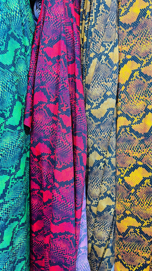 New Python Snake design print on heavy weight nylon spandex 4way stretch 58/60" Sold by the YD. Ships worldwide from Los Angeles California