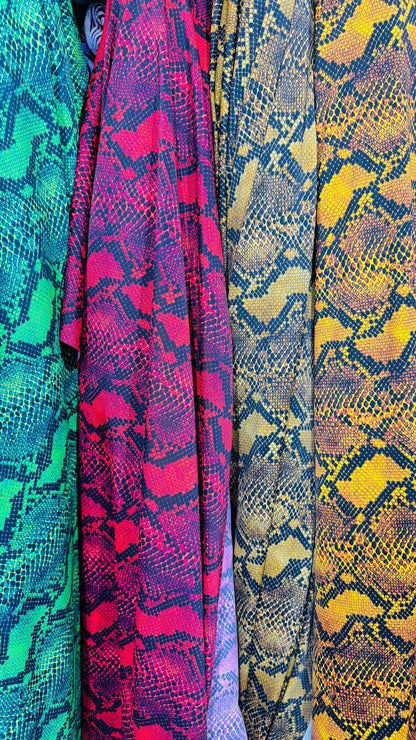 New Python Snake design print on heavy weight nylon spandex 4way stretch 58/60" Sold by the YD. Ships worldwide from Los Angeles California
