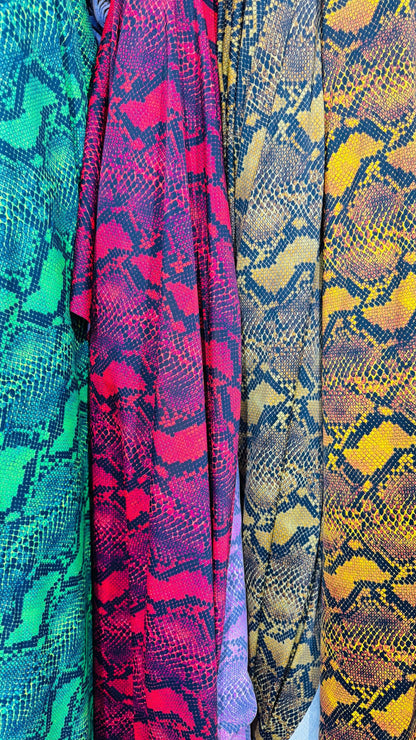 New Python Snake design print on heavy weight nylon spandex 4way stretch 58/60" Sold by the YD. Ships worldwide from Los Angeles California