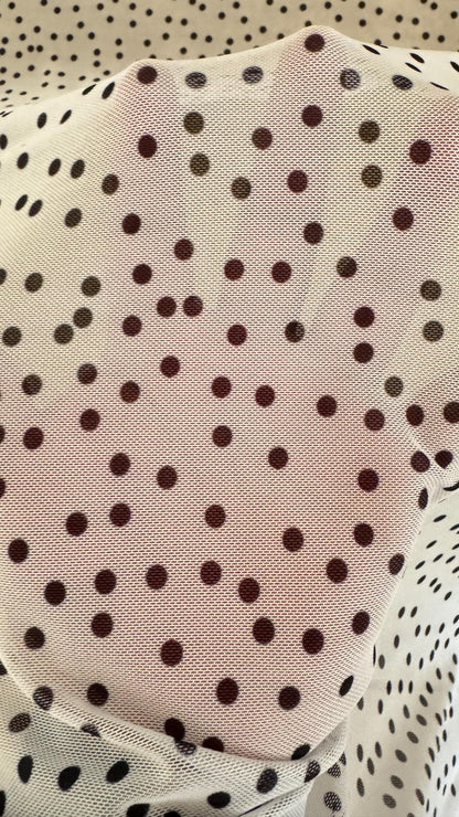 Polka dots design on power mesh nylon spandex  4-way stretch 58/60” Sold by the YD. Ships Worldwide from Los Angeles California USA