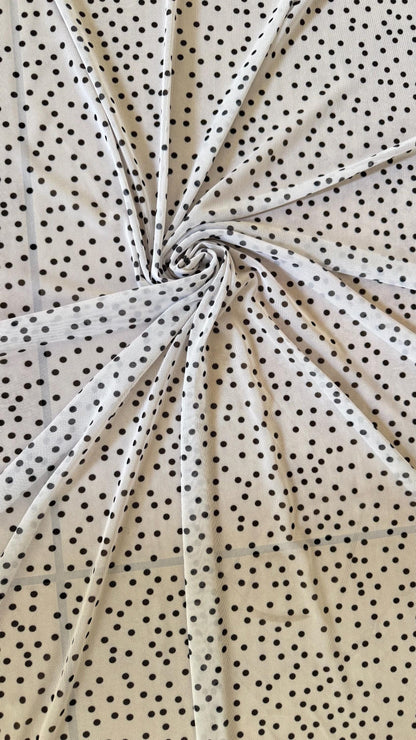 Polka dots design on power mesh nylon spandex  4-way stretch 58/60” Sold by the YD. Ships Worldwide from Los Angeles California USA