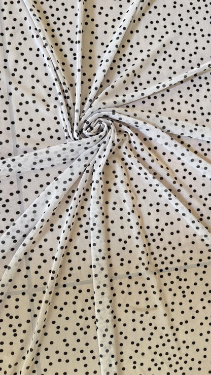 Polka dots design on power mesh nylon spandex  4-way stretch 58/60” Sold by the YD. Ships Worldwide from Los Angeles California USA