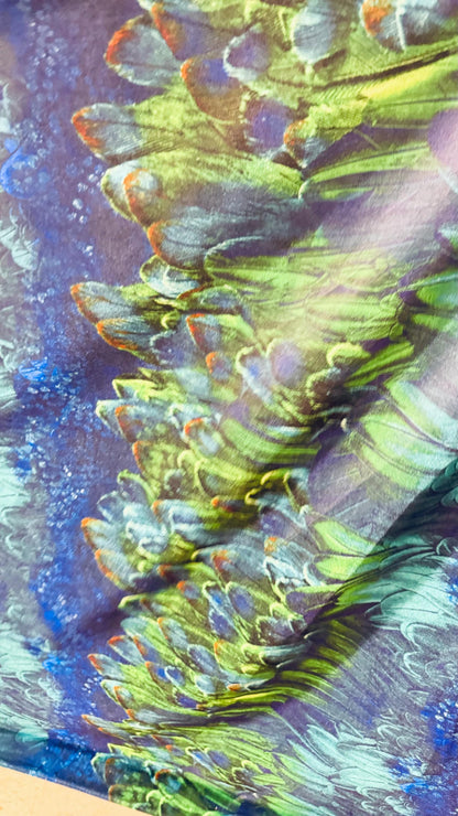 New Feathers Peacock design on heavy stretch velvet 4way stretch 58/60" Sold by the YD. Ships worldwide from Los Ángeles California USA.