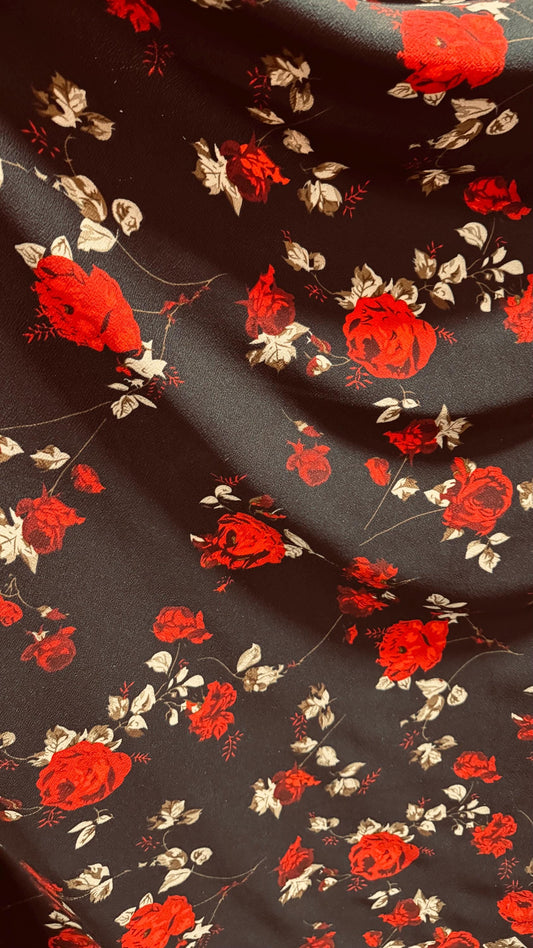 New flower design on poly spandex medium weight 4-way stretch 58/60” Sold by the YD. Ships worldwide from Los Angeles California USA.