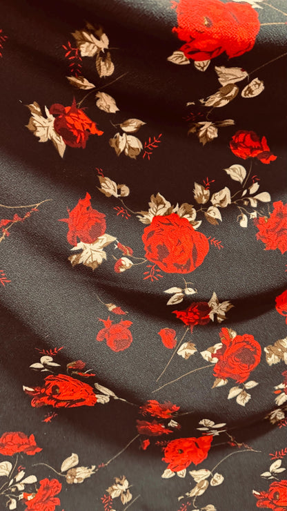 New flower design on poly spandex medium weight 4-way stretch 58/60” Sold by the YD. Ships worldwide from Los Angeles California USA.