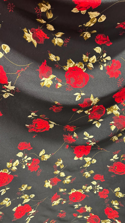 New flower design on poly spandex medium weight 4-way stretch 58/60” Sold by the YD. Ships worldwide from Los Angeles California USA.