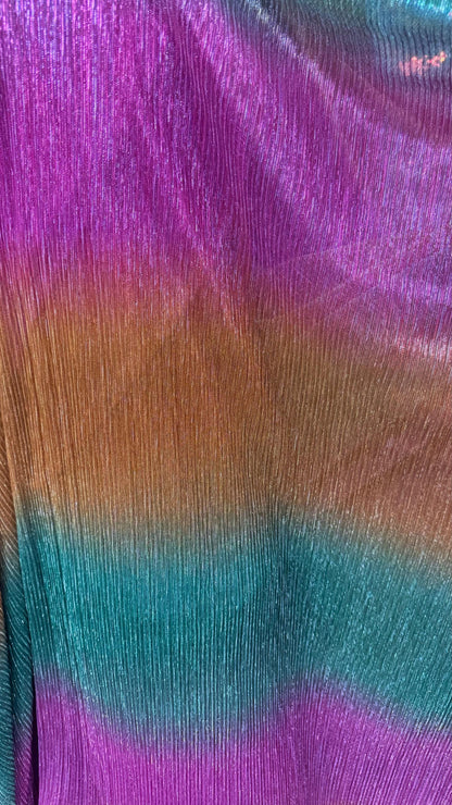 New Pleated Ombre metallic stretch mesh  Multicolor 4way stretch 58/60" Sold by the YD. Ships worldwide from Los Angeles California USA.