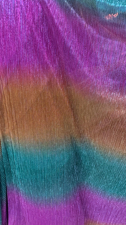 New Pleated Ombre metallic stretch mesh  Multicolor 4way stretch 58/60" Sold by the YD. Ships worldwide from Los Angeles California USA.