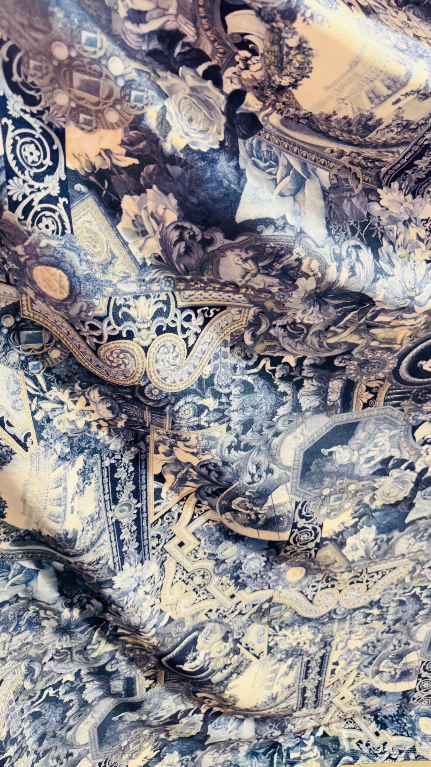 Elegant Baroque design print on great quality of stretch velvet 4-way stretch 58/60” Sold by the YD. Ships Worldwide from Los Angeles CA