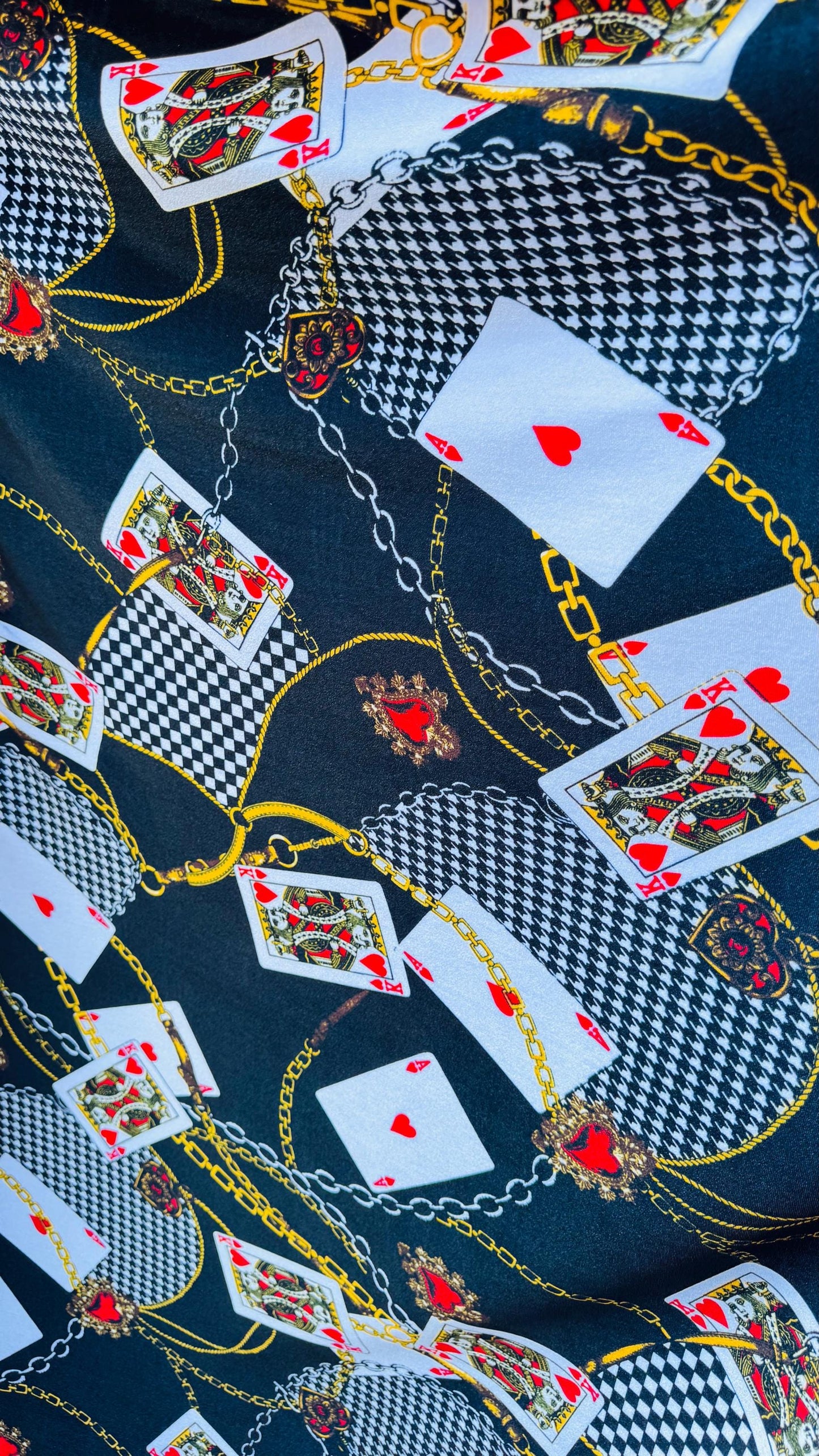 NEW Luxury Playing Cards design print on great quality of stretch velvet 4-way stretch 58/60” Sold by the YD. High quality fabrics