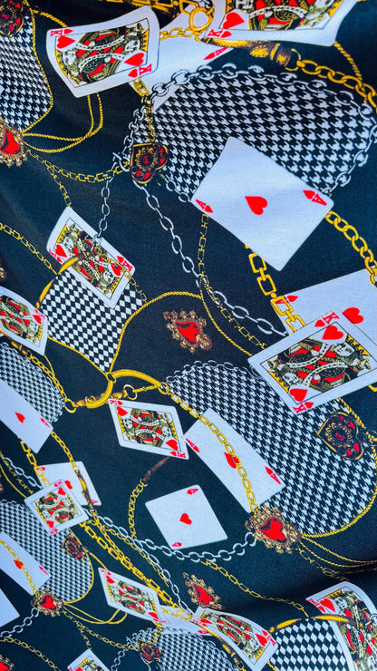 NEW Luxury Playing Cards design print on great quality of stretch velvet 4-way stretch 58/60” Sold by the YD. High quality fabrics