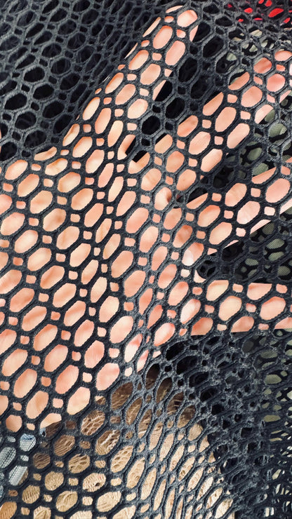 New 3D Black fishnet Geometric design  2-way stretch 58/60” Sold by the YD. Ships worldwide from Los Angeles California USA.