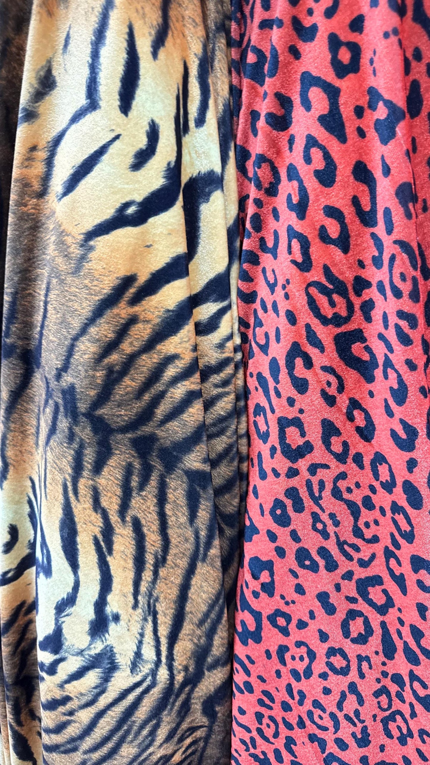 New Exotic Tiger and Leopard design print on stretch velvet best quality 58/60” Sold by the YD. Ships worldwide from Los Angeles California