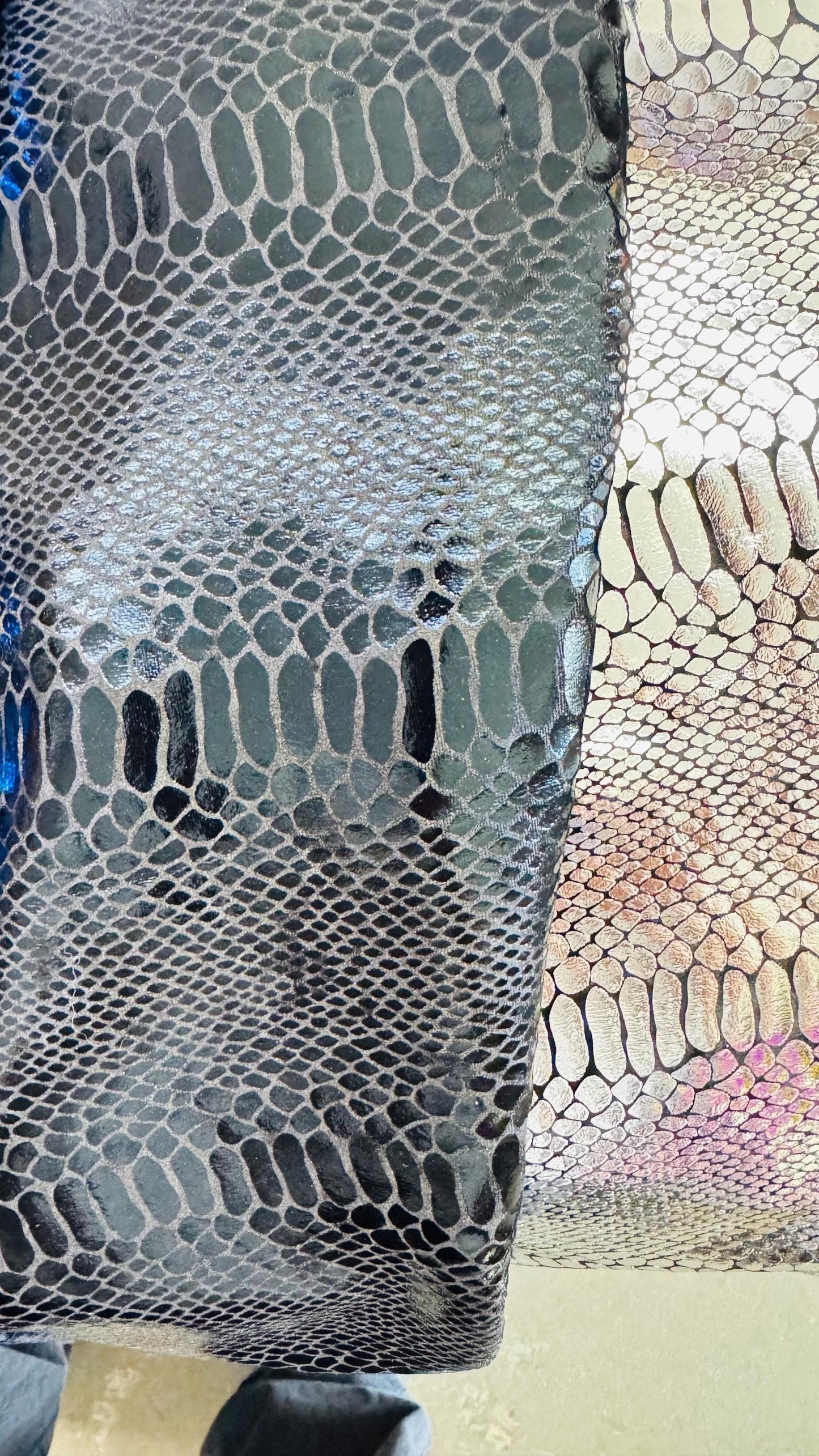 Exotic Snake velvet 4-way stretch velvet with shiny foil 58/60” Sold by the YD. Ships Worldwide from Los Angeles California USA. High qualit