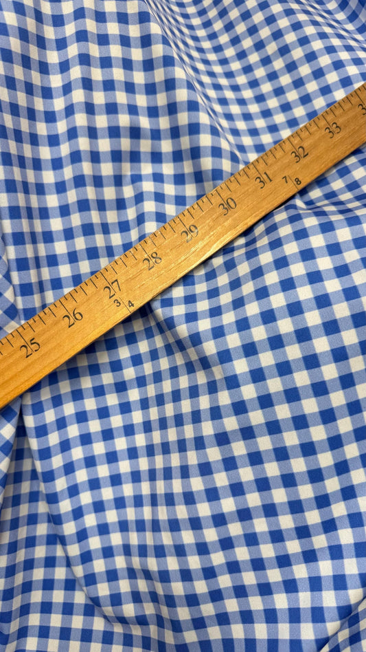 Gingham design Blue/White Nylon spandex 4-way stretch 58/60”Sold by the YD. Ships Worldwide from Los Angeles California USA. High quality