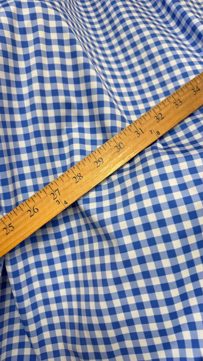 Gingham design Blue/White Nylon spandex 4-way stretch 58/60”Sold by the YD. Ships Worldwide from Los Angeles California USA. High quality