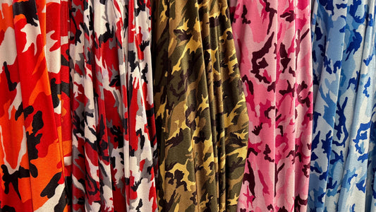 NEW Camouflage design print on great quality of stretch velvet 4-way stretch 58/60” Sold by the YD. Ships Worldwide from Los Angeles CA