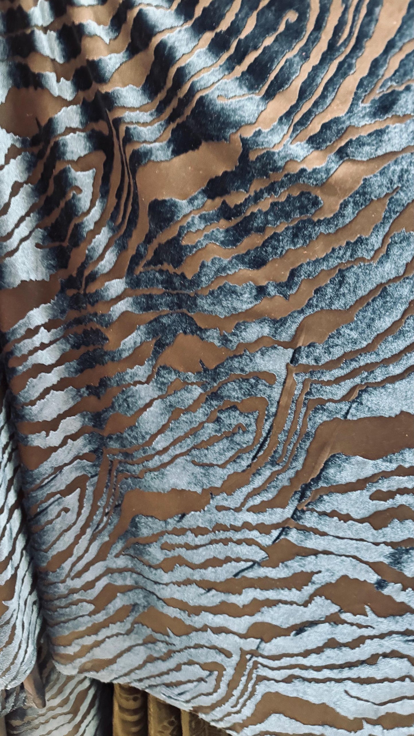 Luxury Tiger design Black/Navy on stretch Burnout velvet 4-way 58/60” Sold by the YD. High quality fabrics by AlexLAFabrics