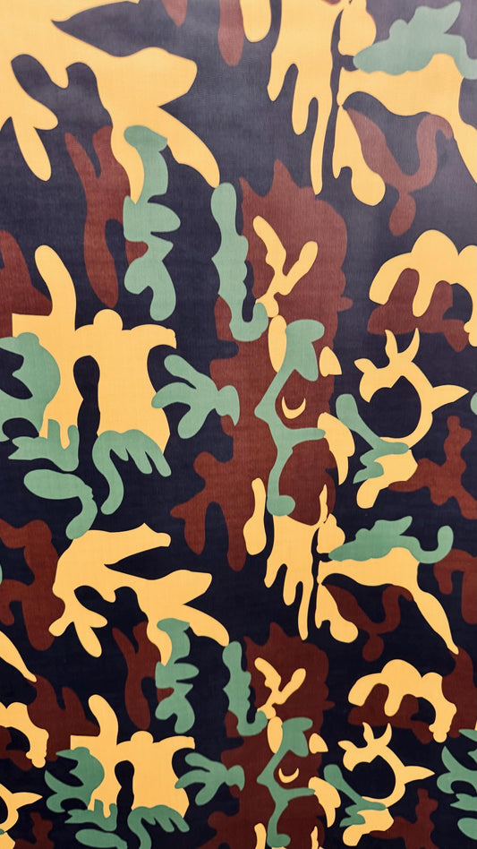 New Camouflage design on  heavy vinyl non stretch 58/60" Sold by the YD. Ships worldwide from Los Angeles California USA.