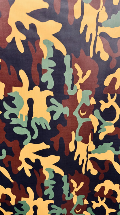 New Camouflage design on  heavy vinyl non stretch 58/60" Sold by the YD. Ships worldwide from Los Angeles California USA.